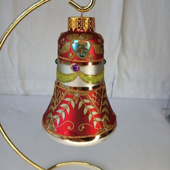 Unique Treasures Hand Blown Crafted Mercury Christmas Red Glass Ornament Bell - Picture 3 of 8